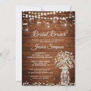 Baby's Breath Mason Jar Rustic Bridal Brunch Invitation
