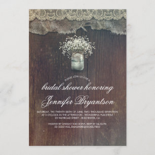 Baby's Breath Mason Jar Rustic Bridal Shower Invitation