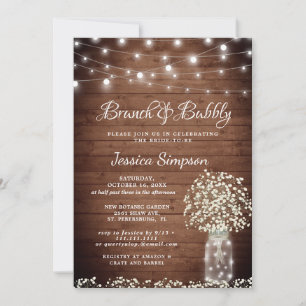 Baby's Breath Mason Jar Rustic Brunch & Bubbly Invitation