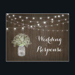 Babys Breath Mason Jar Rustic Lights Wedding RSVP Postcard<br><div class="desc">Design features a country rustic watercolor wood grain background with elegant fairy twinkle string lights. Template also features a mason jar filled with baby's breath. You can change the demo initials on the jar to your very own.</div>