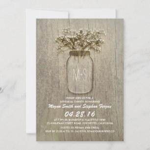 Baby's Breath Mason Jar Rustic Rehearsal Dinner Invitation