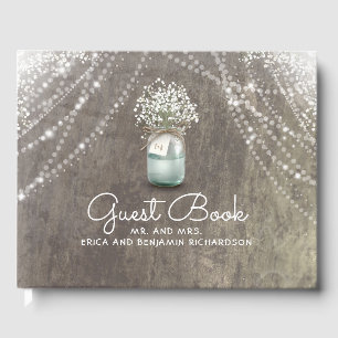 Baby's Breath Mason Jar Rustic Wedding Guest Book