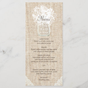 Baby's Breath Mason Jar Rustic Wedding Menu
