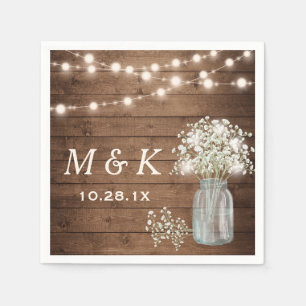 Baby's Breath Mason Jar Rustic Wedding Monogram Napkin