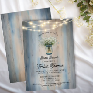 Baby's Breath Mason Jar Rustic Wood Bridal Shower  Invitation