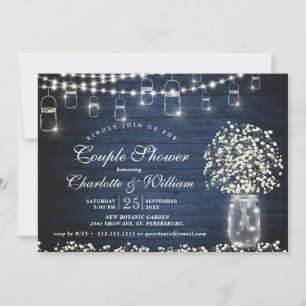 Baby's Breath Mason Jar Rustic Wood Couple Shower Invitation