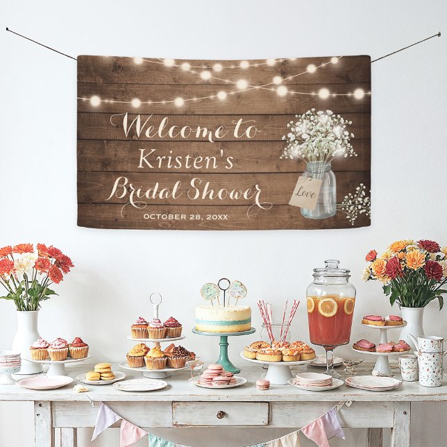 Baby's Breath Mason Jar String Light Bridal Shower Banner (Creator Uploaded)