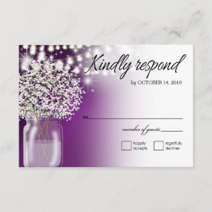 Baby's Breath Mason Jar String Lights RSVP purple Card