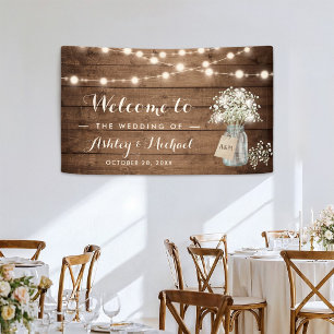 Baby's Breath Mason Jar String Lights Wedding Banner
