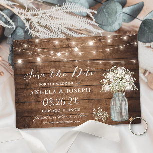Baby's Breath Mason Jar String Lights Wedding Save The Date