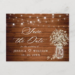Baby's Breath Mason Jar Wedding Save the Date Postcard