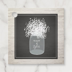 Baby's Breath Mason Jar White Brick Wedding Favour Tags
