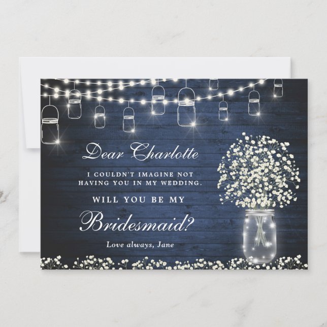 Baby's Breath Mason Jar  Will You Be My Bridesmaid Invitation (Front)