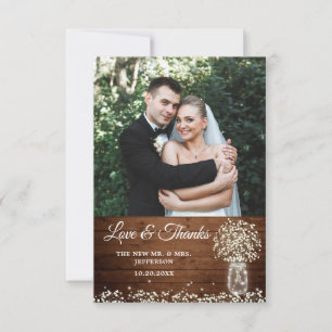 Baby's Breath Mason Jar Wood Photo Thank You Card