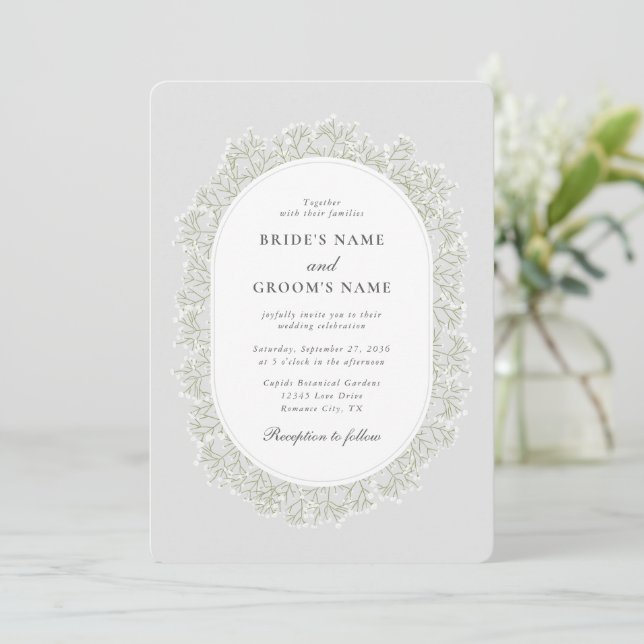 Baby's Breath Monogram Gypsophila Floral Wedding Invitation (Standing Front)
