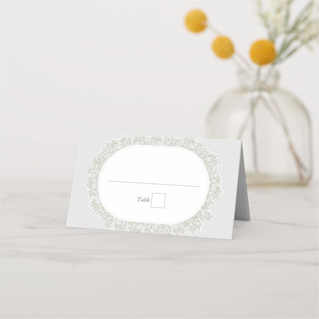 Baby's Breath Monogram Gypsophila Floral Wedding Place Card (Front)