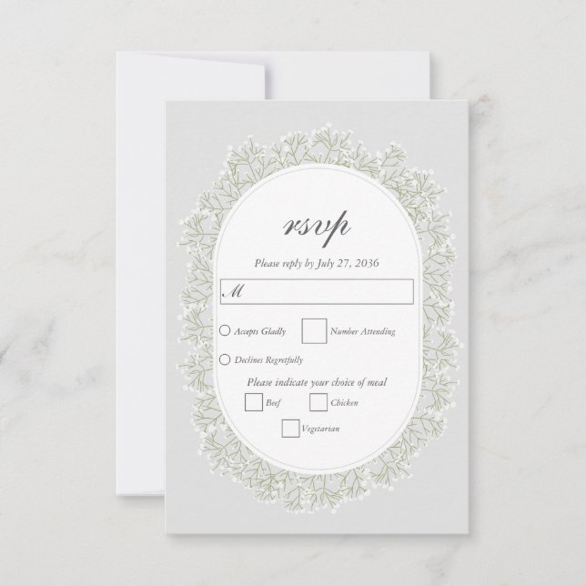 Baby's Breath Monogram Gypsophila Floral Wedding RSVP Card (Front)