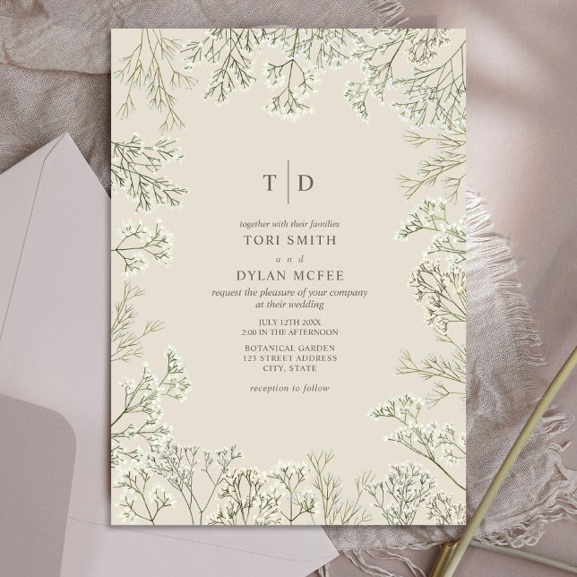Baby's Breath Monogram Wedding Invitation (Creator Uploaded)