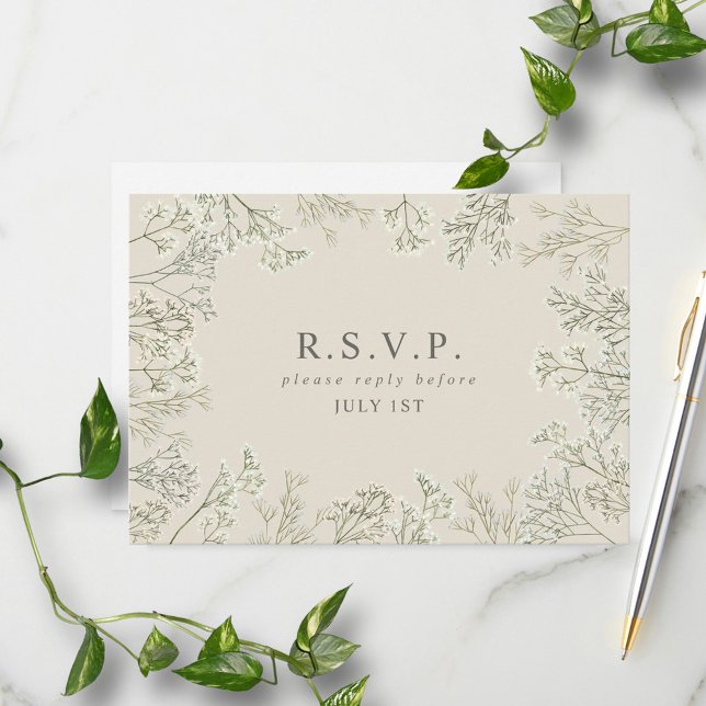 Baby's Breath Monogram Wedding RSVP Enclosure Card (Creator Uploaded)