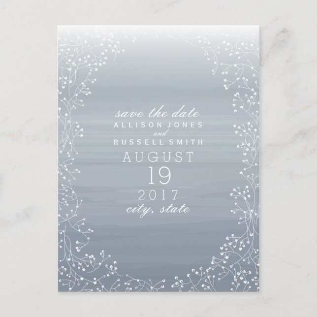 Baby's Breath Ombre Watercolor Save The Date Announcement Postcard (Front)