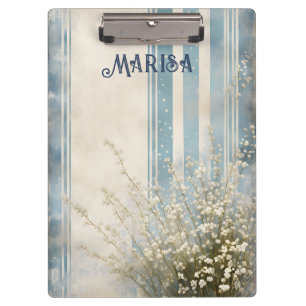 Baby's Breath on Faded Blue Stripes Clipboard