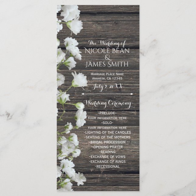 Baby's Breath on Rustic Wood Country Program (Front)
