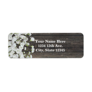 Baby's Breath on Rustic Wood Country Wedding Return Address Label