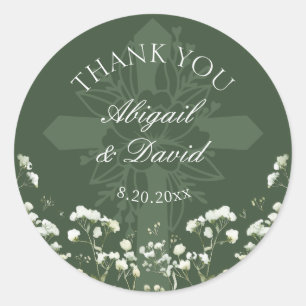 Baby's Breath on Sage Green Religious Wedding Classic Round Sticker