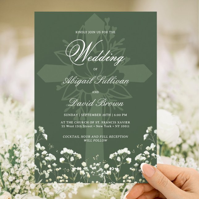 Baby's Breath on Sage Green Religious Wedding Invitation (Creator Uploaded)