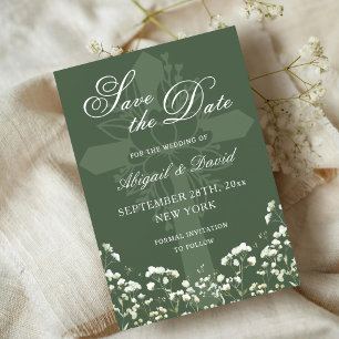 Baby's Breath on Sage Green Wedding Save The Date