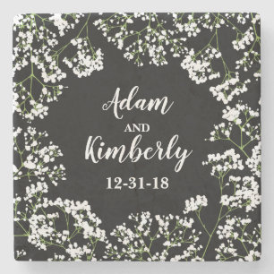 Babys Breath Personalised Wedding Date Newlywed Stone Coaster