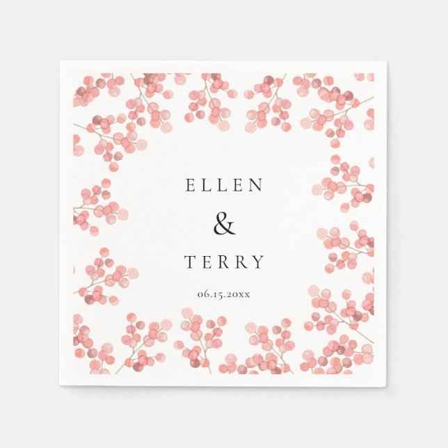Baby's Breath Pink floral watercolor wedding Napkin (Front)