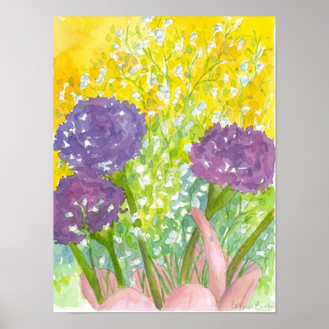 Baby's Breath Purple Flower Bouquet Poster (Front)
