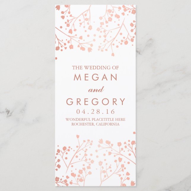 Baby's Breath Rose Gold and White Wedding Programs (Front)