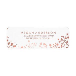 Baby's Breath Rose Gold and White Wedding Return Address Label