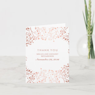 Baby's Breath Rose Gold Effect Wedding Thank You Card