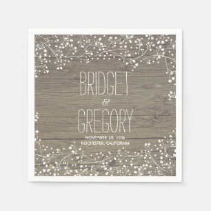 Baby's Breath Rustic Barn Wood Wedding Napkin