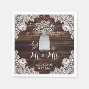 Baby's Breath Rustic Country Wood Lace Wedding Napkin