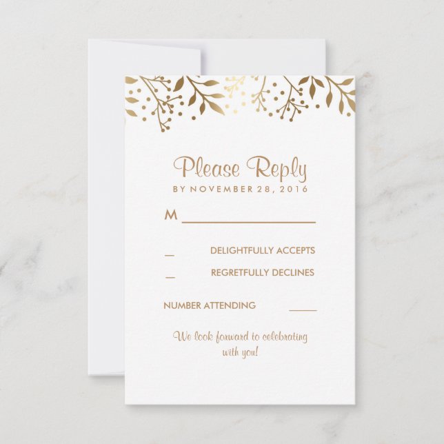 Baby's Breath Rustic Gold White Wedding RSVP Cards (Front)