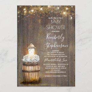 Baby's Breath Rustic Lantern Country Baby Shower Invitation