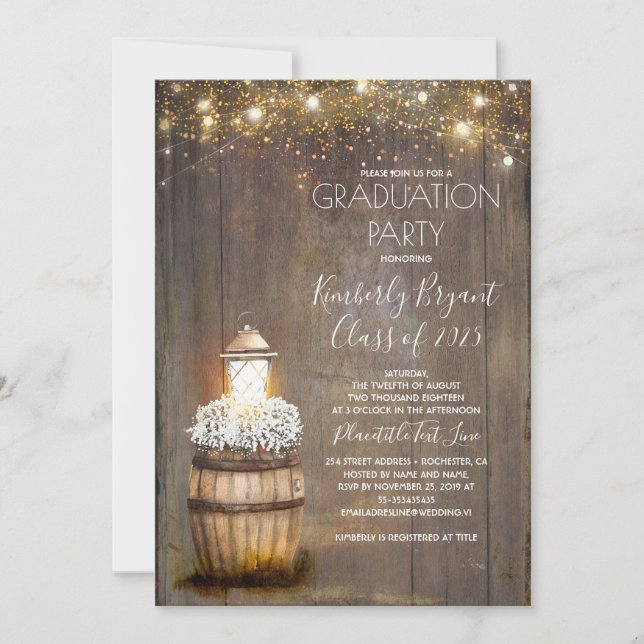 Baby's Breath Rustic Lantern Country Graduation Invitation (Front)