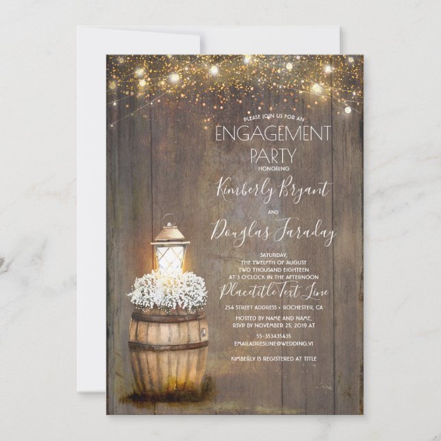 Baby's Breath Rustic Lantern Engagement Party Invitation (Front)