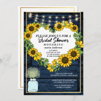 Babys Breath Rustic Navy Blue Lights Bridal Shower Invitation