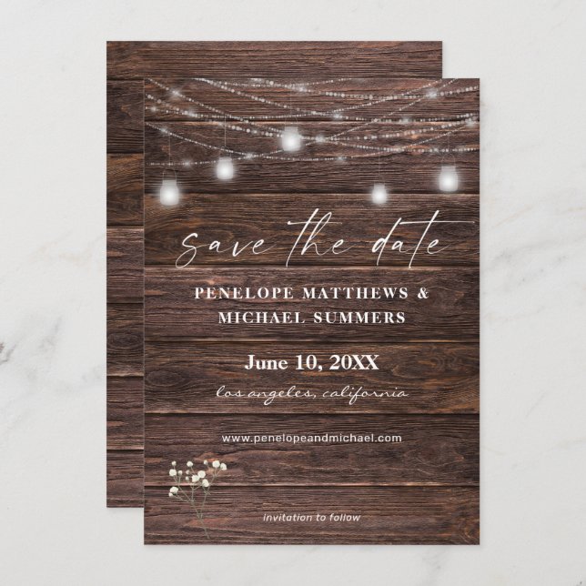 Baby's Breath Rustic Save The Date (Front/Back)