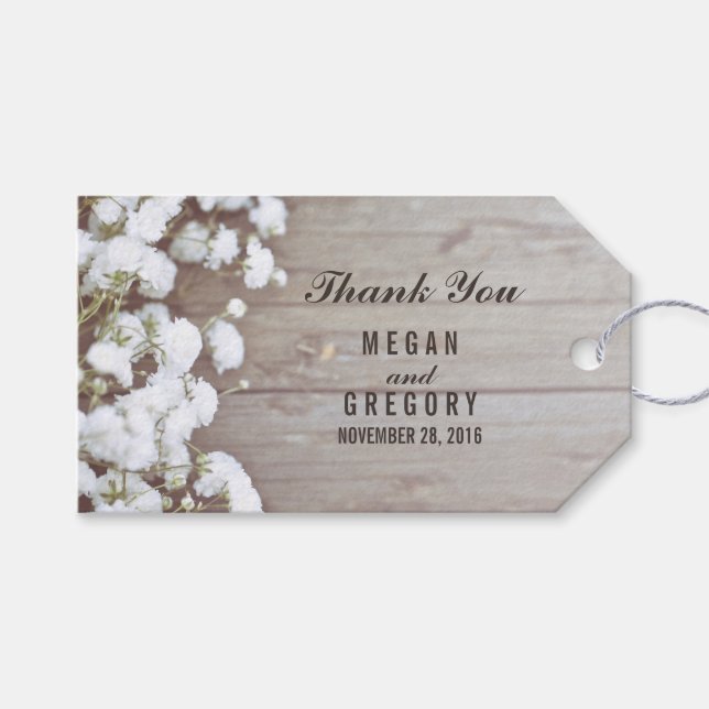 Baby's Breath Rustic Wedding Gift Tags (Front (Horizontal))