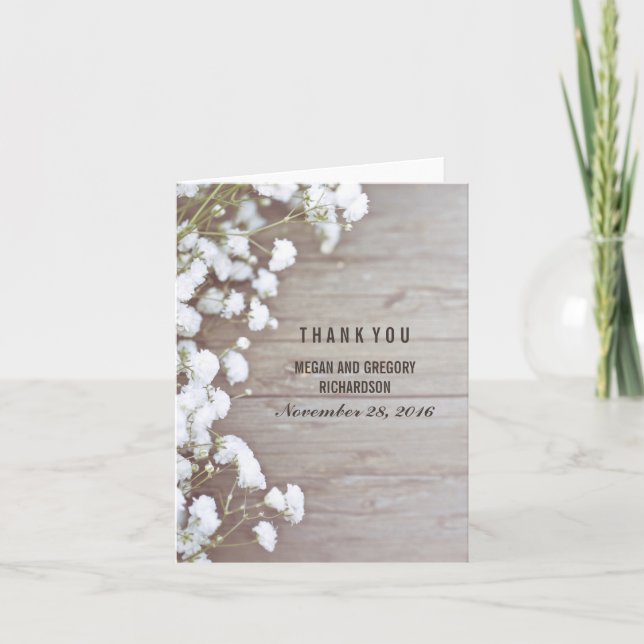 Baby's Breath Rustic Wedding Thank You Card (Front)