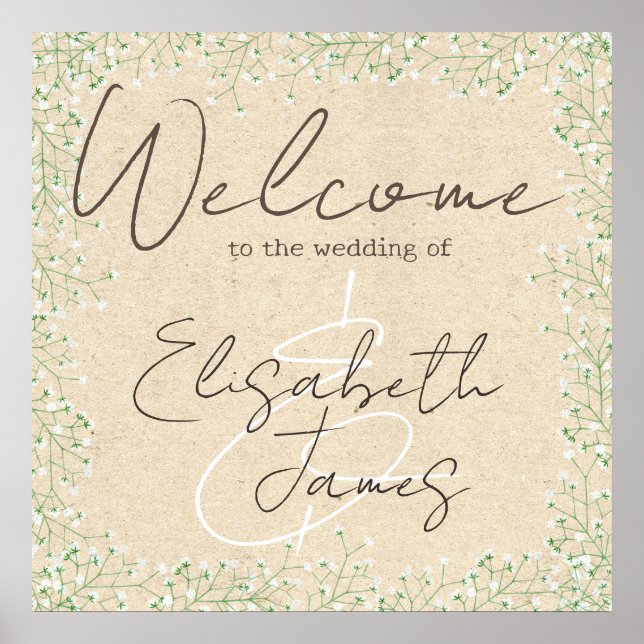   Baby's Breath Rustic Wedding Welcome Sign Poster (Front)