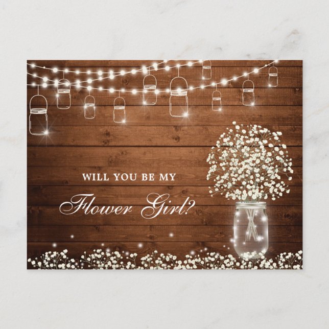 Baby's Breath Rustic Will You Be My Flower Girl Postcard (Front)