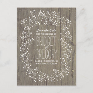 Baby's Breath Rustic Wood Save the Date Announcement Postcard