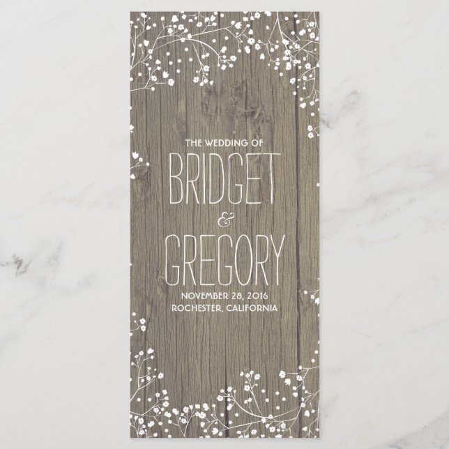 Baby's Breath Rustic Wood Wedding Programs (Front)